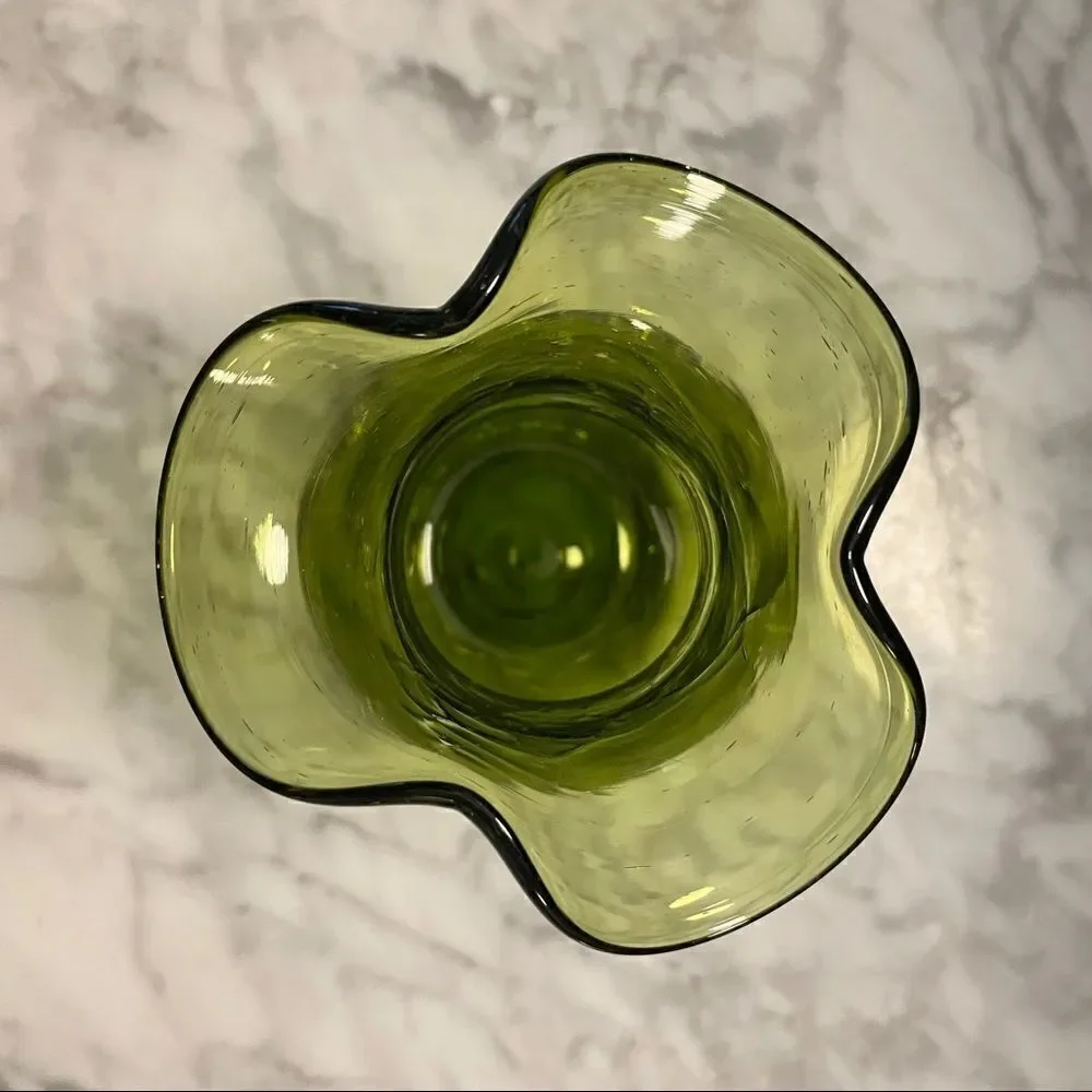 Vintage Cracked Glass Ruffle Vase